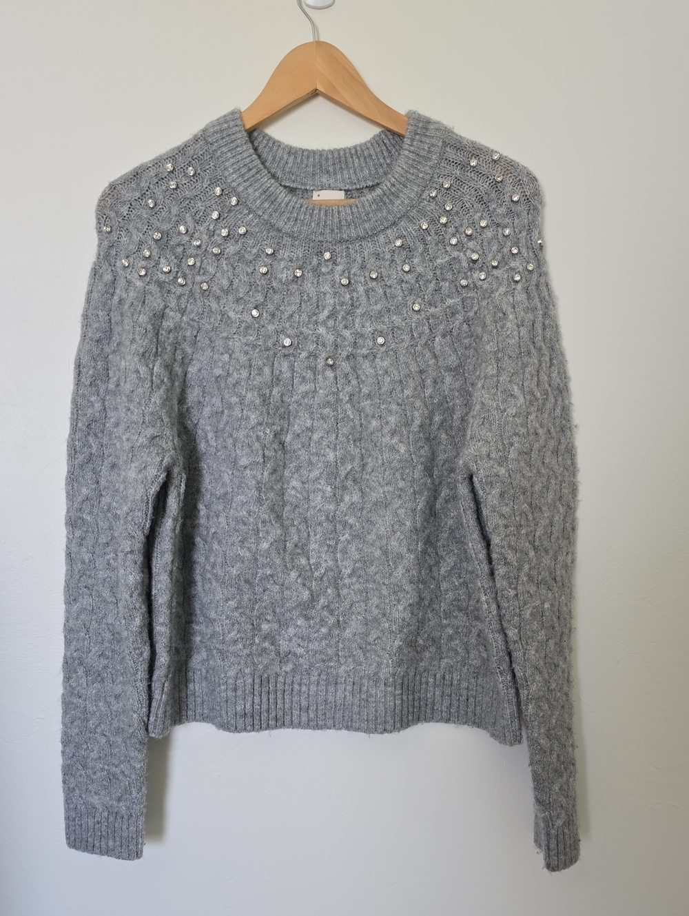 a new day Gray Embellished Cable-Knit Crewneck Sweater